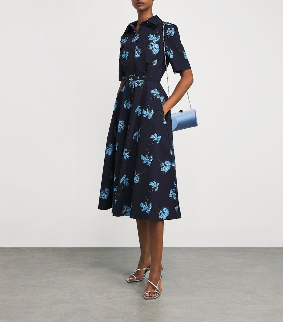 Emilia Wickstead Navy Cotton Floral Rubie Midi Dress