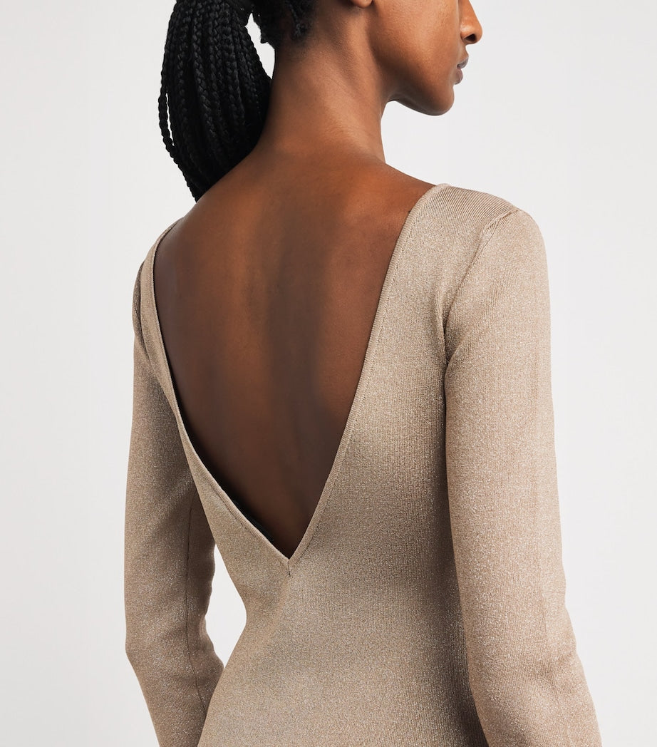 Max Mara Beige Metallic-Knit Maxi Dress