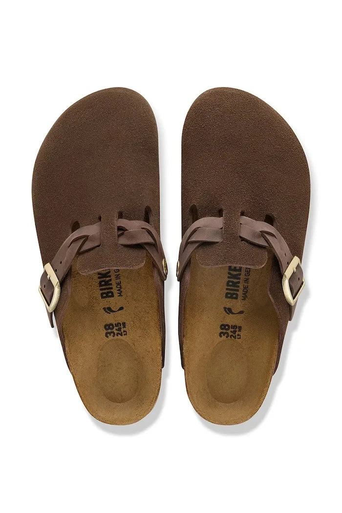 Birkenstock kadın süet terlik sabo Boston Braided