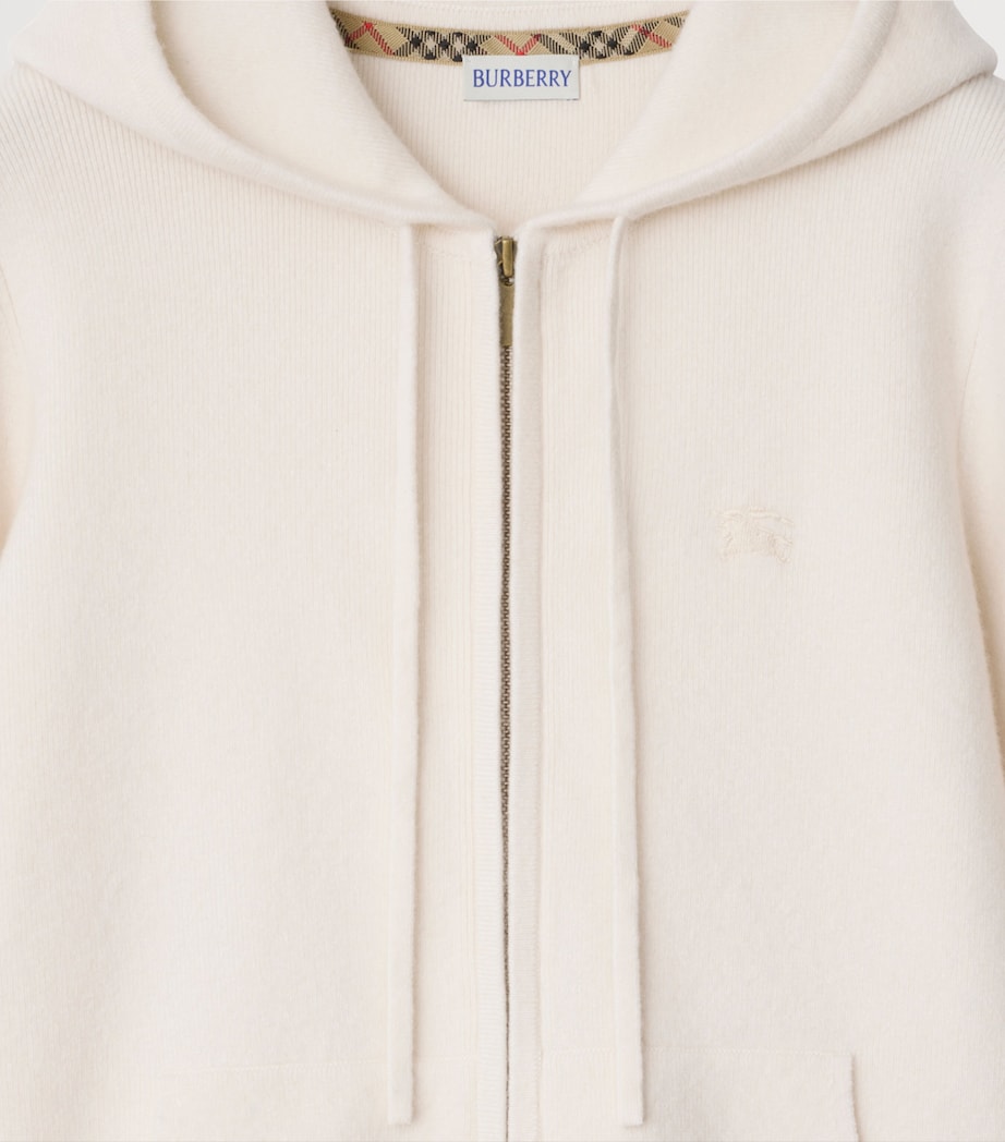 Burberry White Cashmere-Blend Zip-Up Hoodie