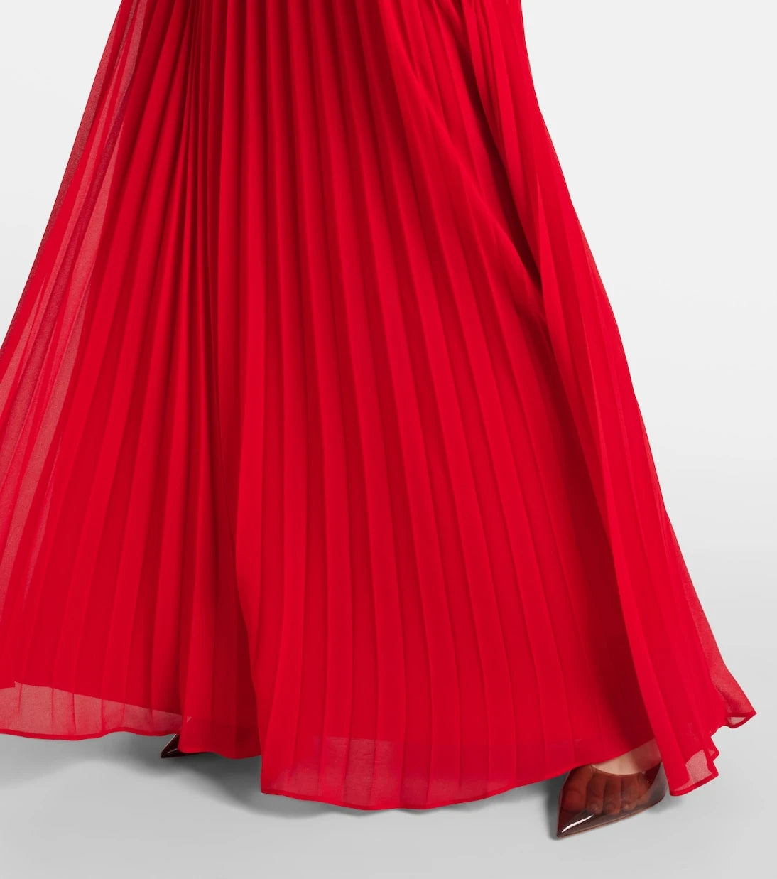 Self-Portrait - Pleated off-shoulder chiffon gown