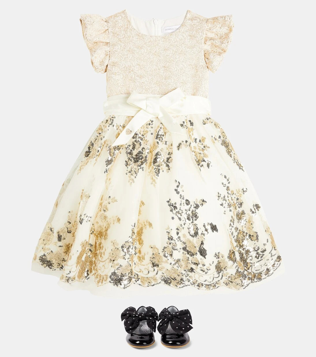 Monnalisa - Sequined embroidered tulle-trimmed dress