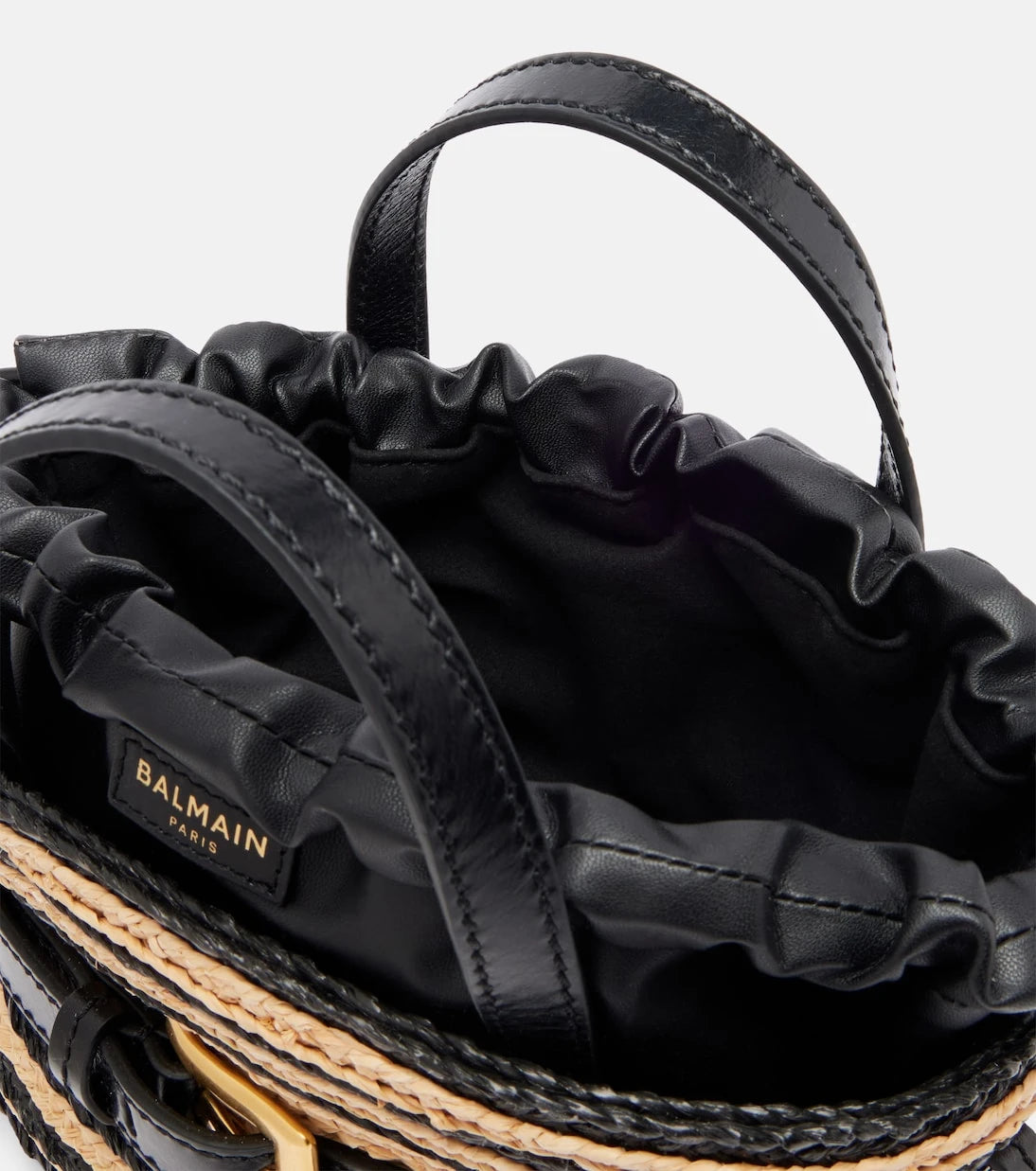 Balmain - Raffia-effect striped top-handle bag