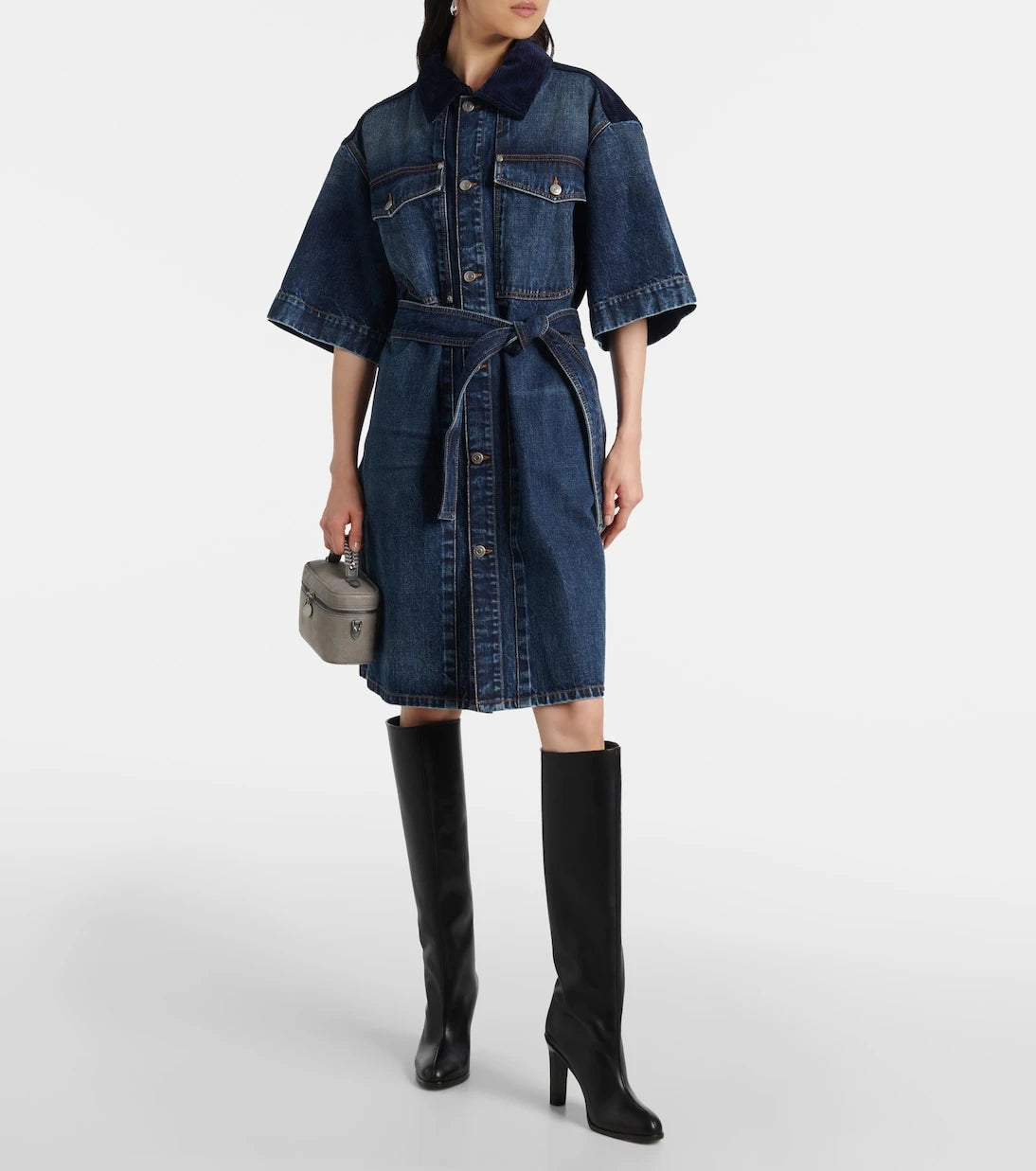 Stella McCartney - Corduroy-trimmed denim minidress