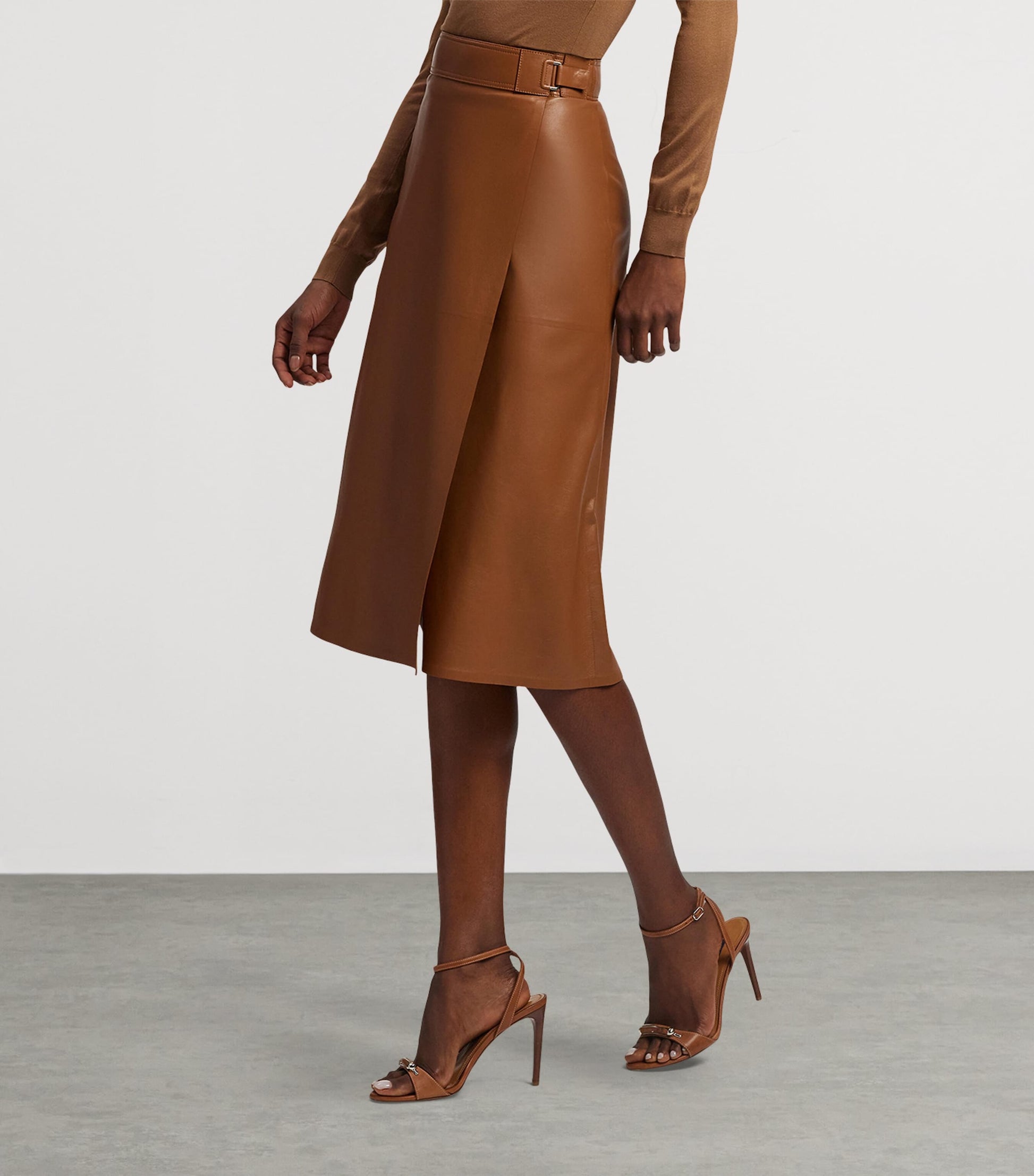 Ralph Lauren Collection Beige Lambskin A-Line Midi Skirt