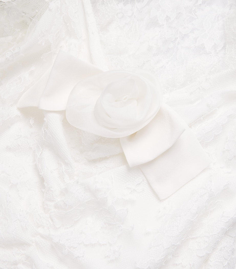 Alessandra Rich White Lace Rose-Detail Maxi Dress