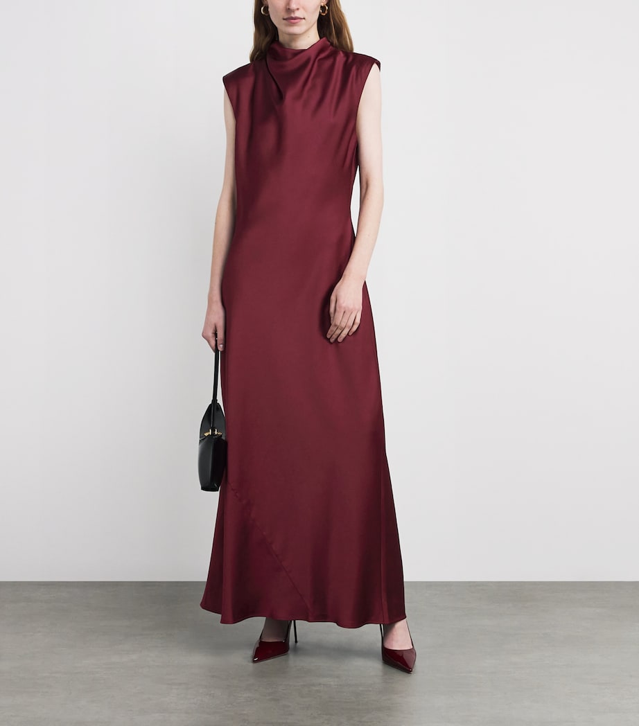 ME+EM Red Satin Draped Maxi Dress