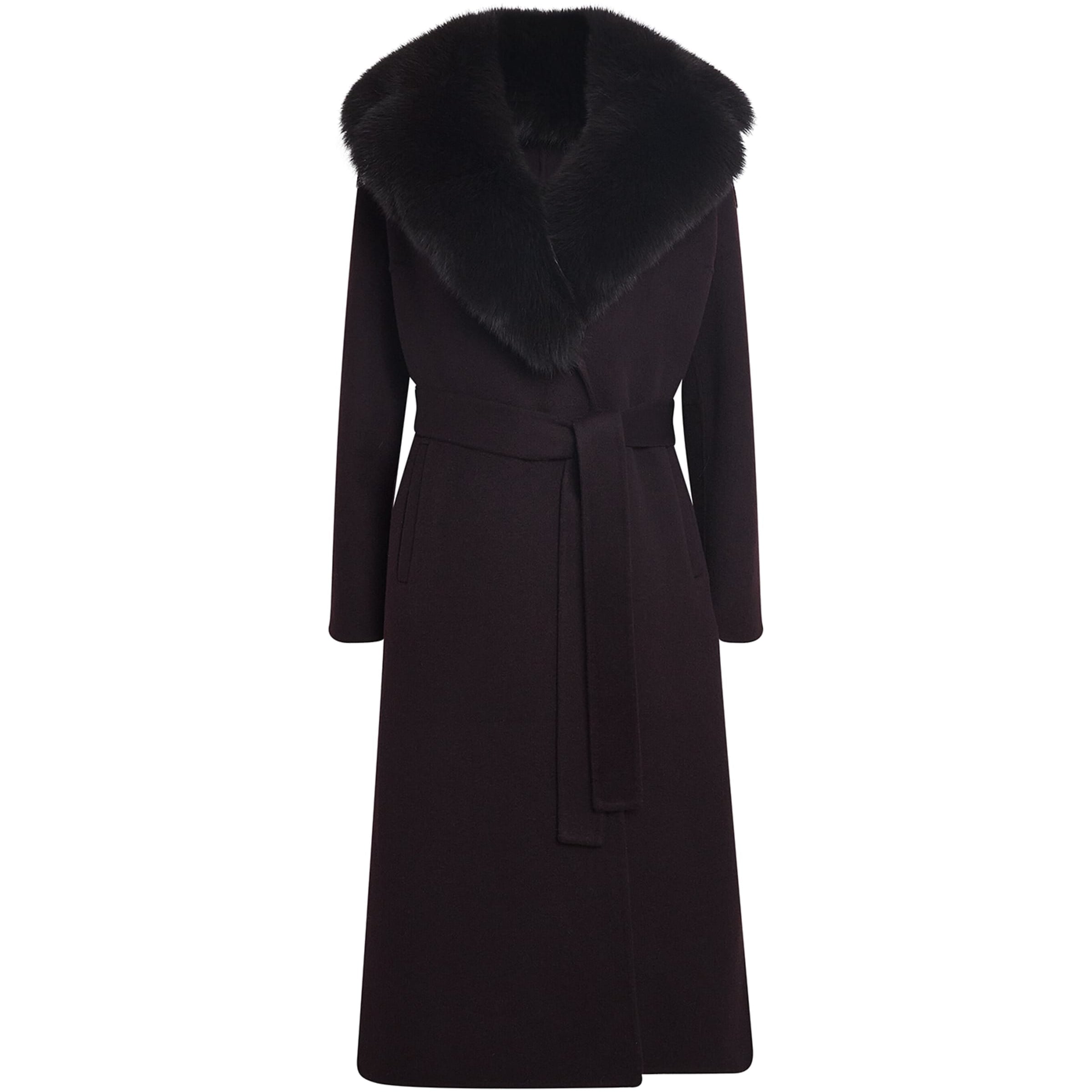 Yves Salomon Red Wool-Cashmere Fur-Trim Coat