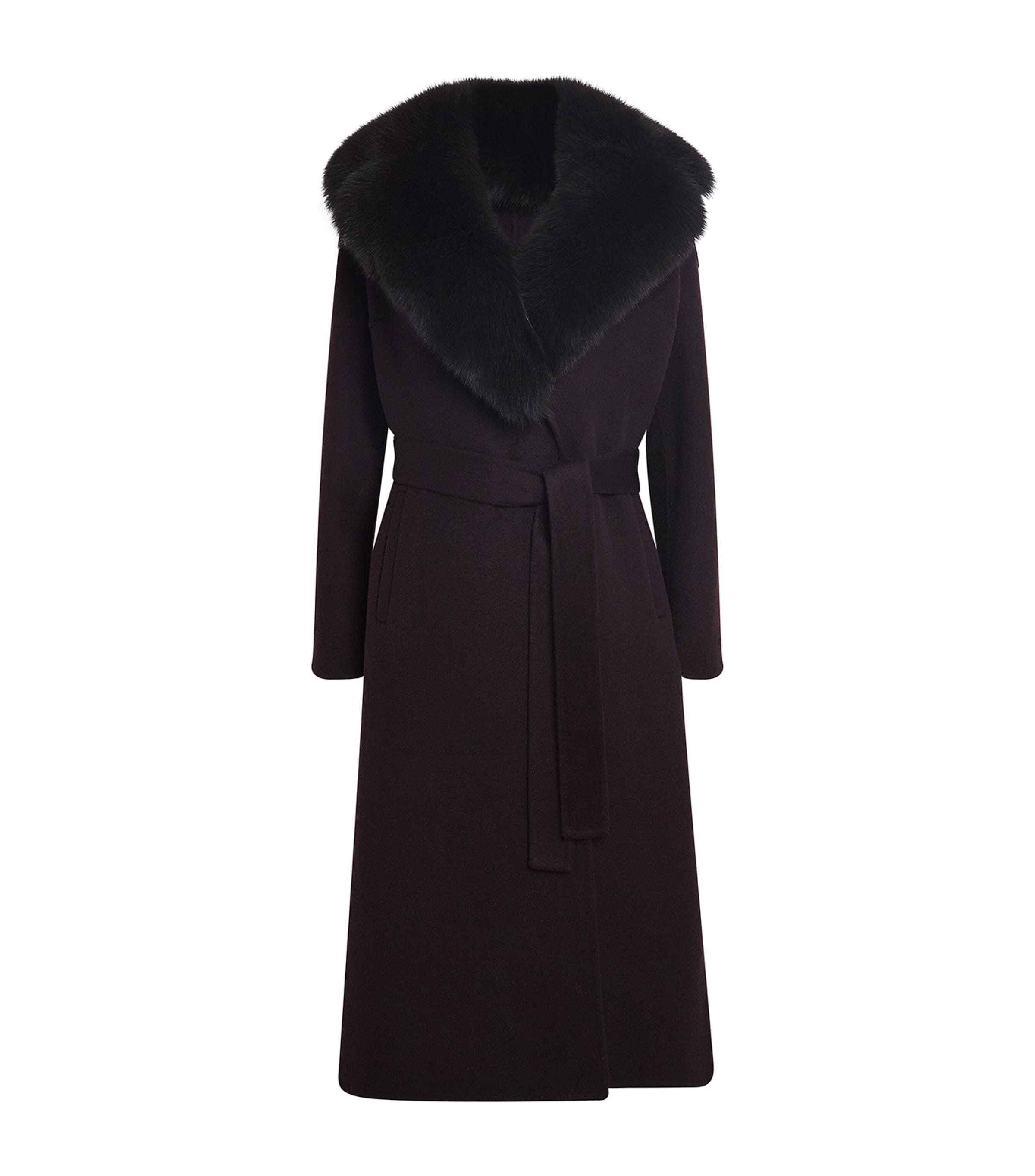 Yves Salomon Red Wool-Cashmere Fur-Trim Coat
