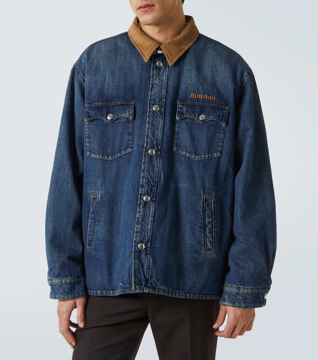 Miu Miu - Corduroy-trimmed denim down jacket