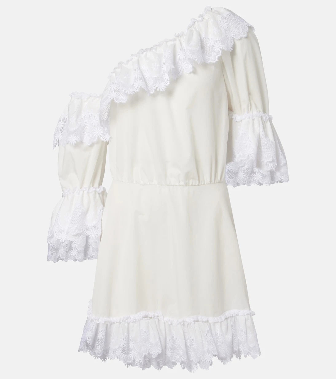 Saint Laurent - Embroidered ruffled cotton poplin minidress