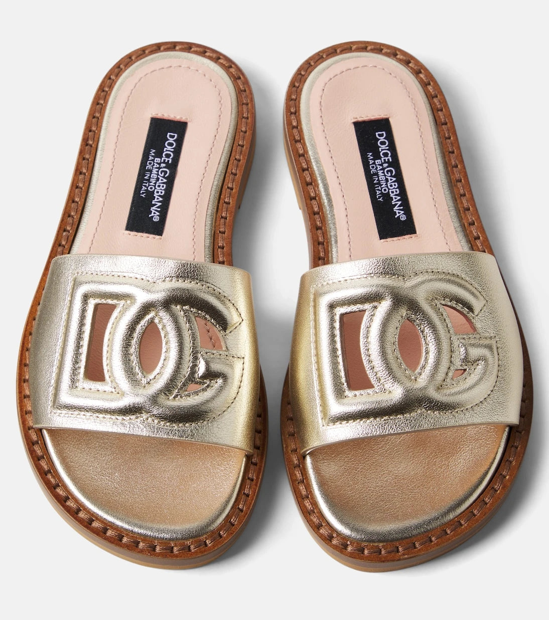 Dolce&Gabbana Kids - DG metallic leather slides