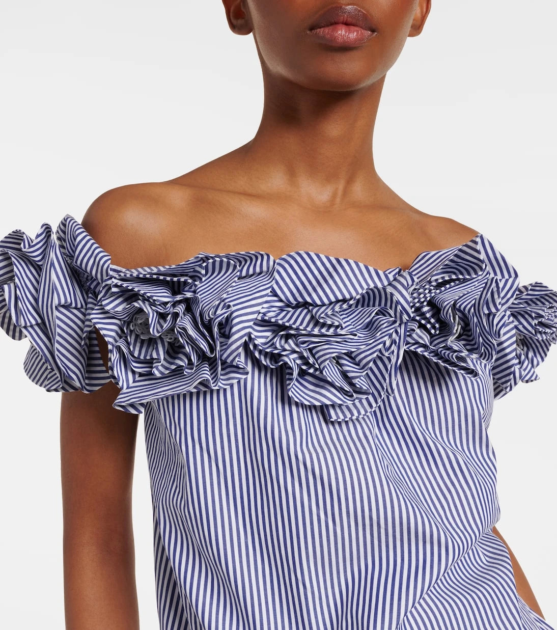 Carolina Herrera - Floral-appliqué striped cotton top