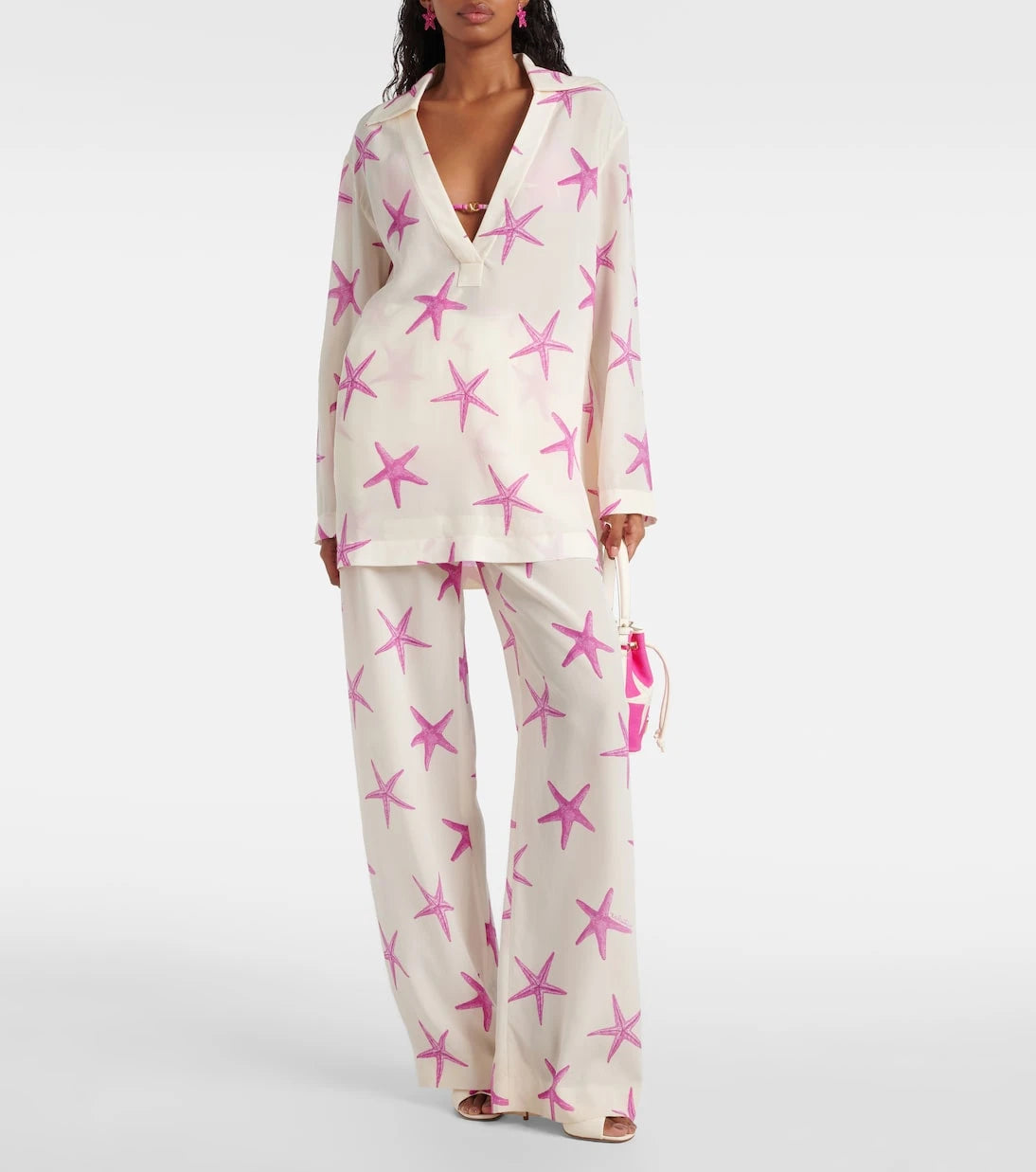 Valentino - Printed high-rise silk wide-leg pants