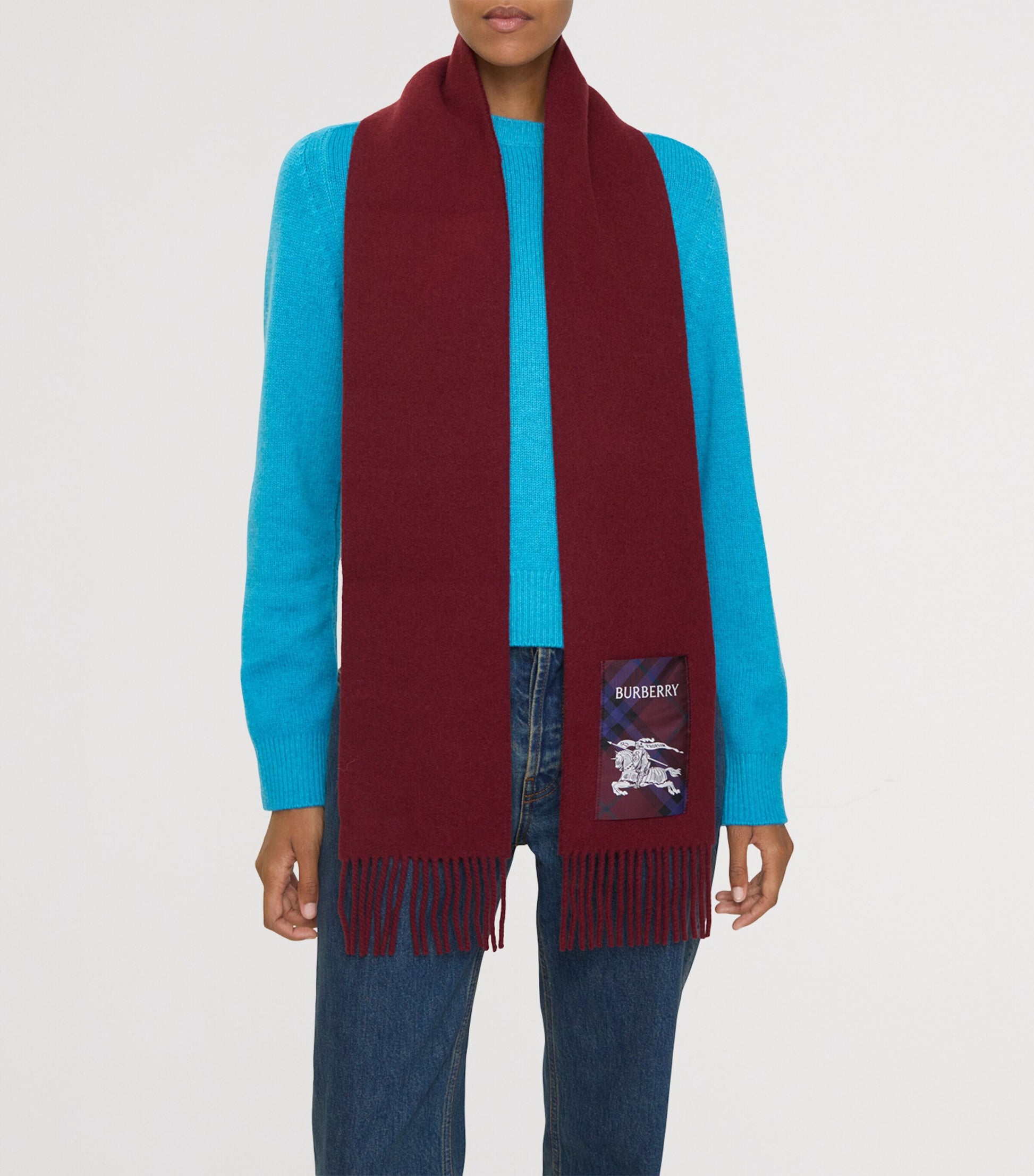 Red Cashmere Check Label Scarf