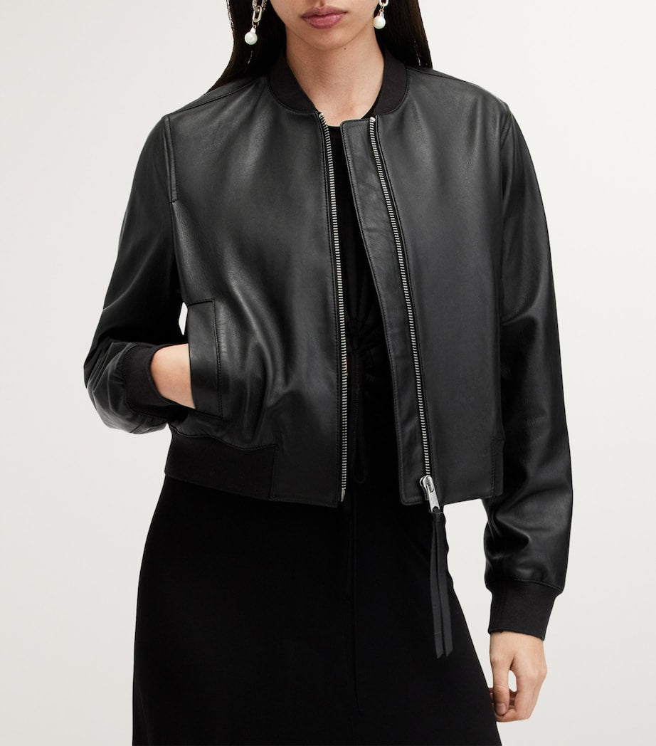 Black Leather Orten Bomber Jacket