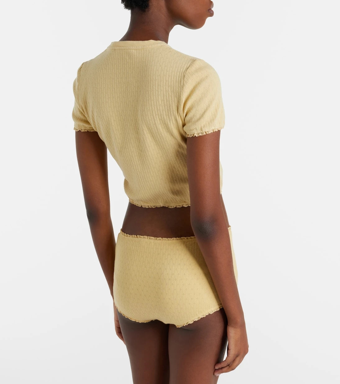 Miu Miu - Lace-trimmed pointelle cotton crop top
