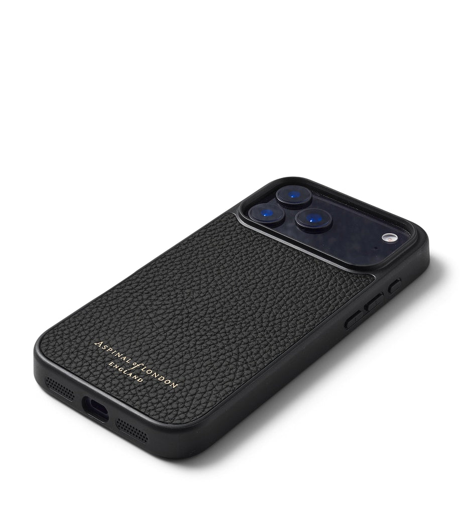 Aspinal Of London Black Grained Leather iPhone 17 Pro Case