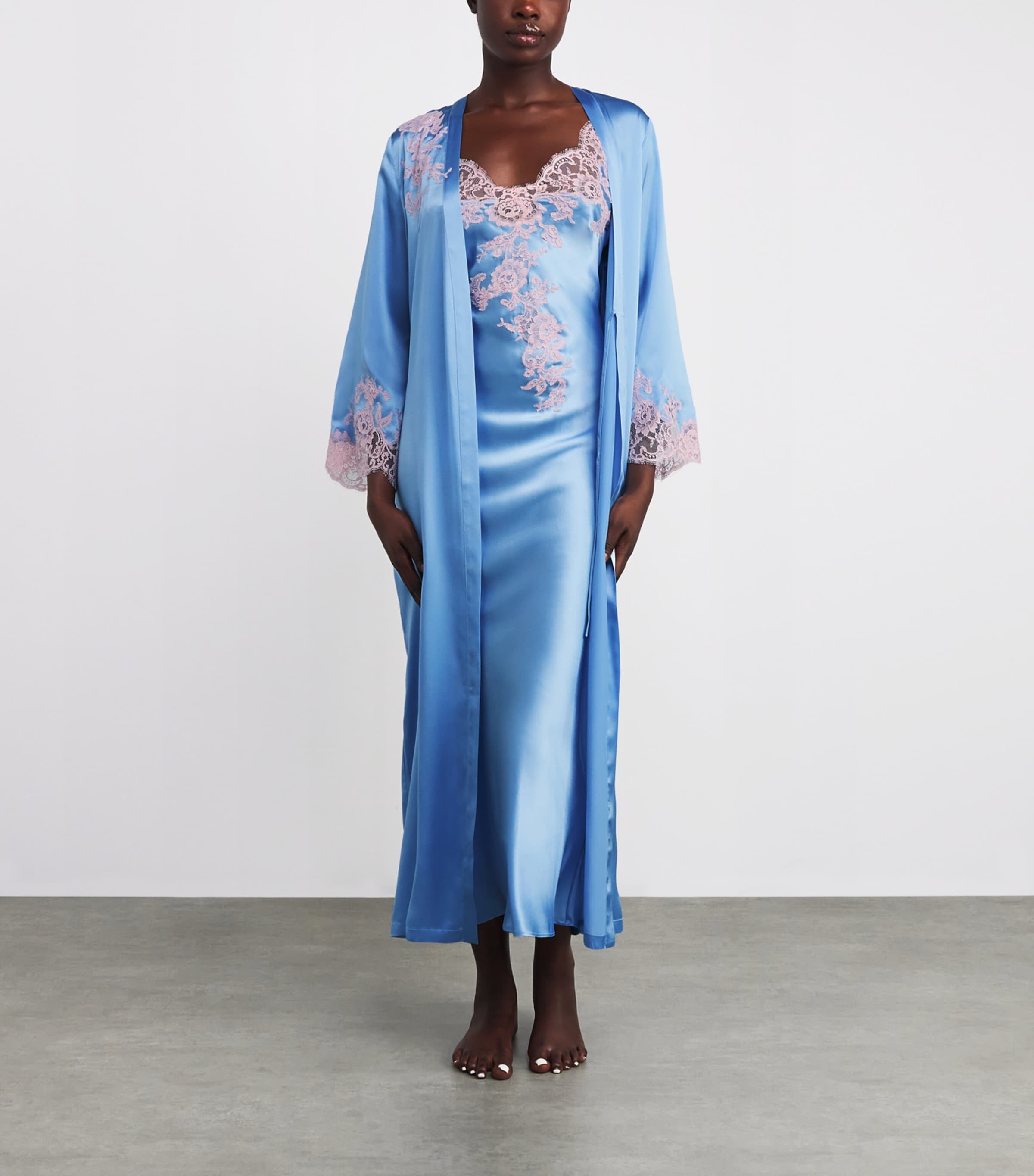 Silk Lace-Trim Bénédicte Long Robe