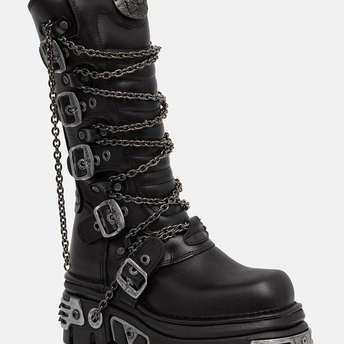 New Rock ITALI NEGRO, REACTOR NEGRO TOBERAS E17 kadın deri botlar