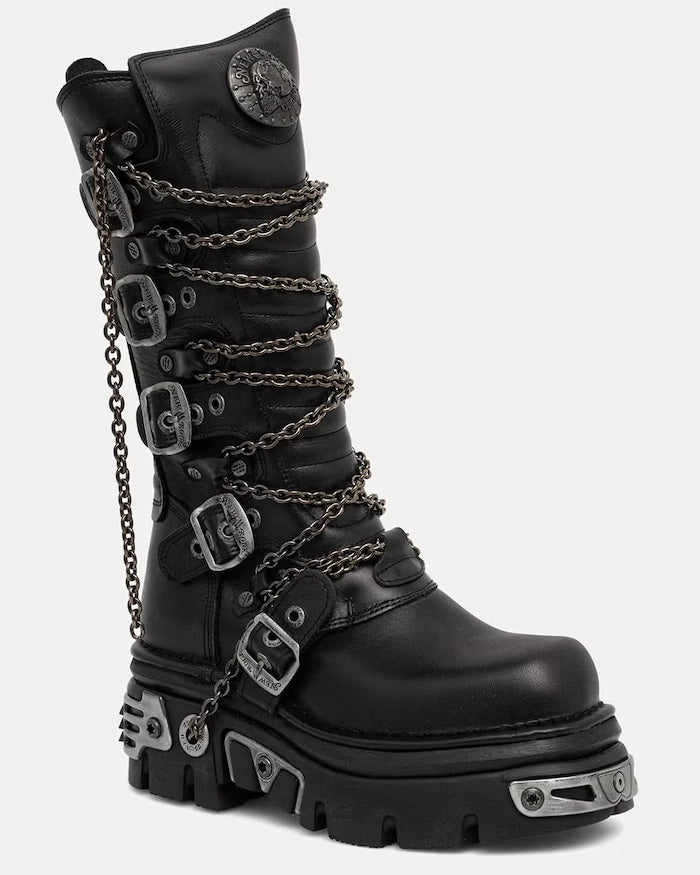New Rock кубинки дамски от кожа ITALI NEGRO, REACTOR NEGRO TOBERAS E17