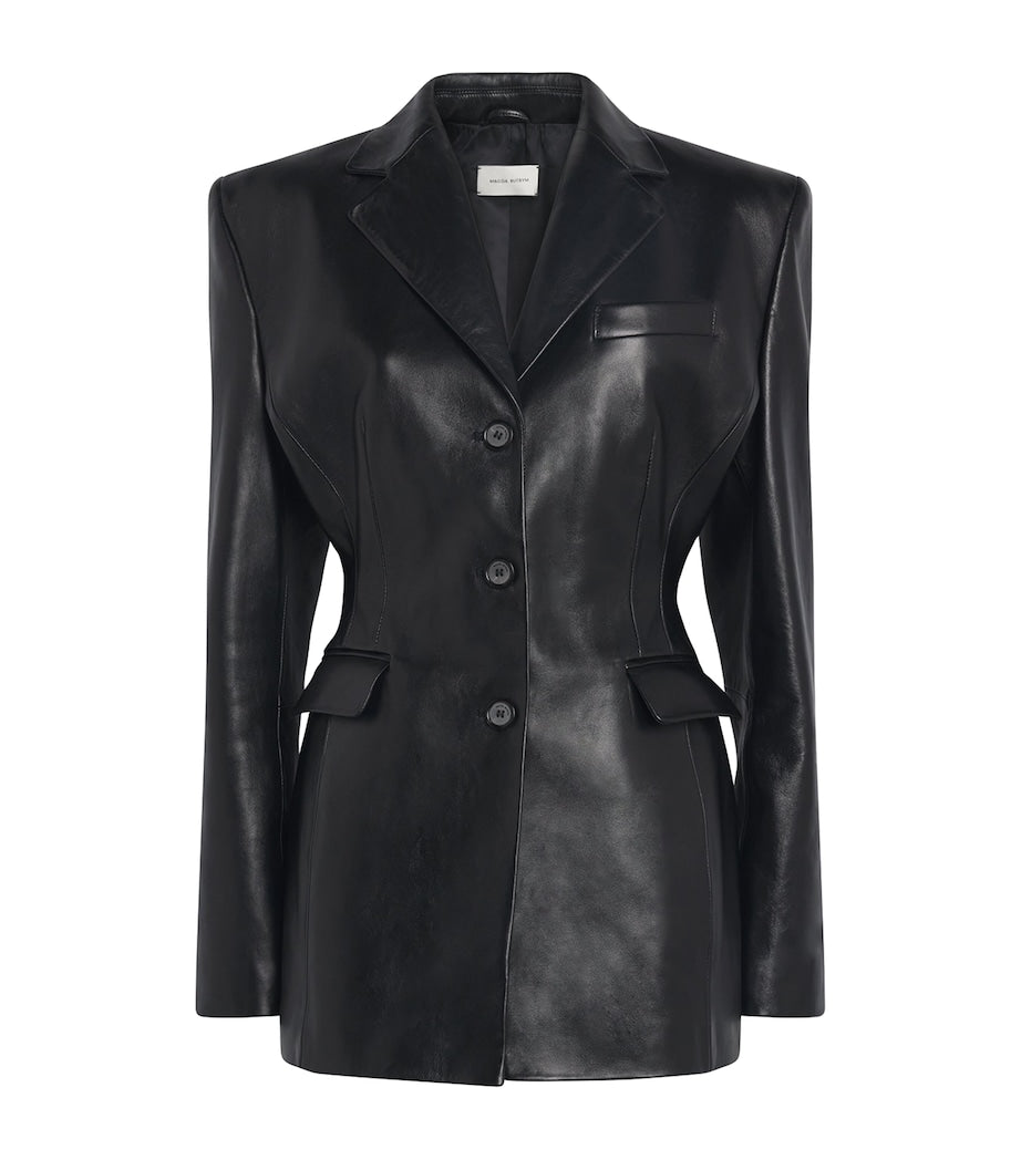 Leather Fitted Blazer BLACK