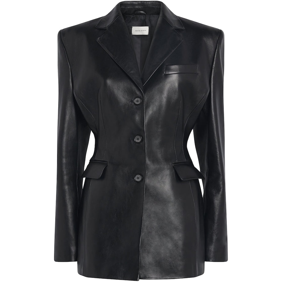 Leather Fitted Blazer BLACK