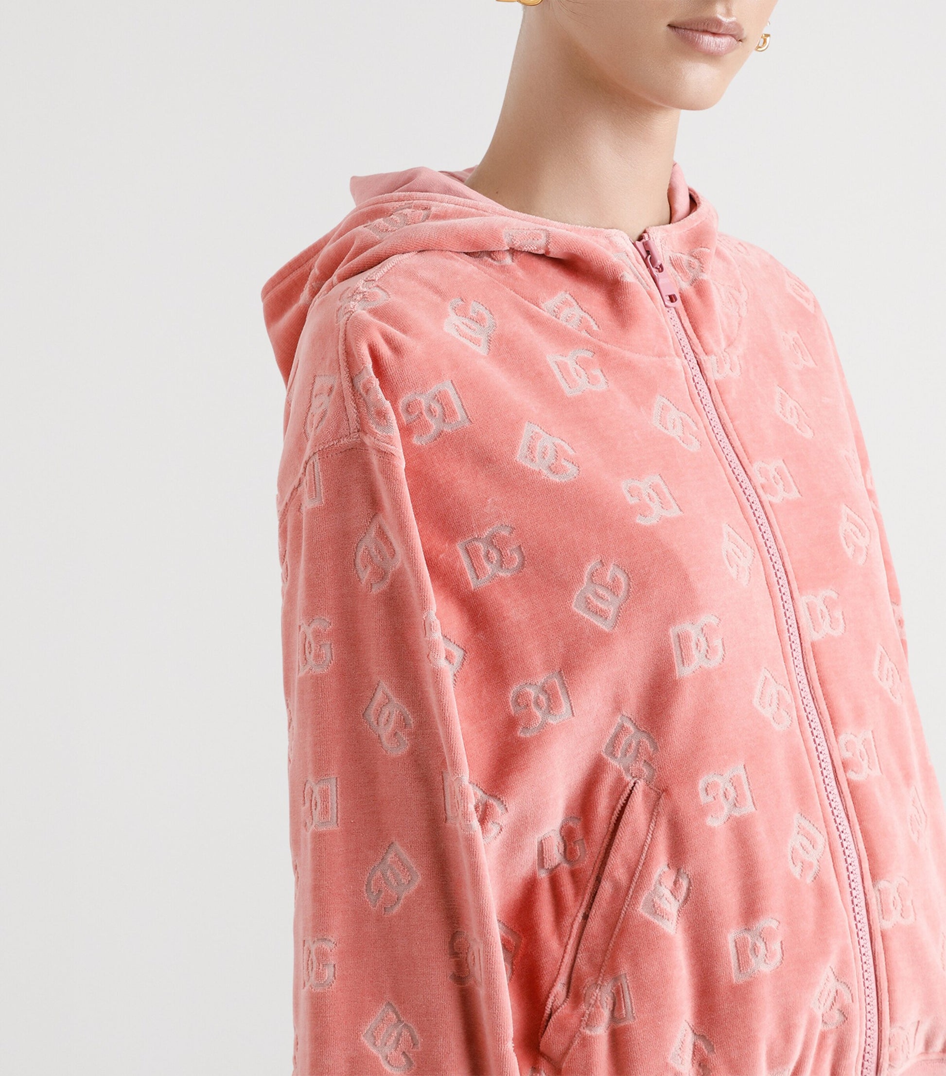 Dolce & Gabbana Multi Velvet Logo Zip-Up Hoodie