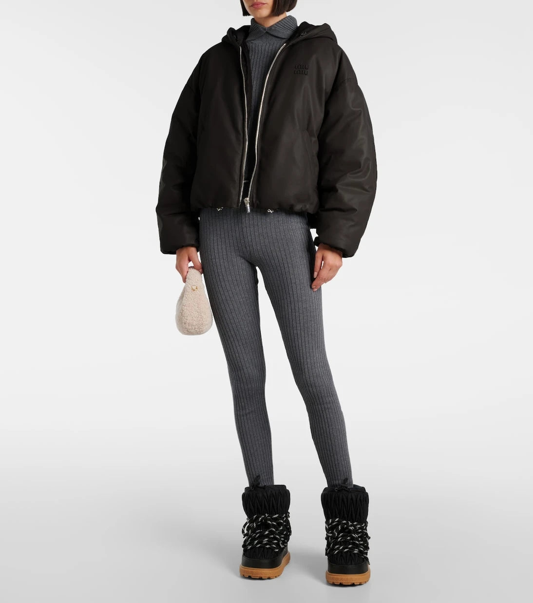 Miu Miu - Logo leather puffer jacket