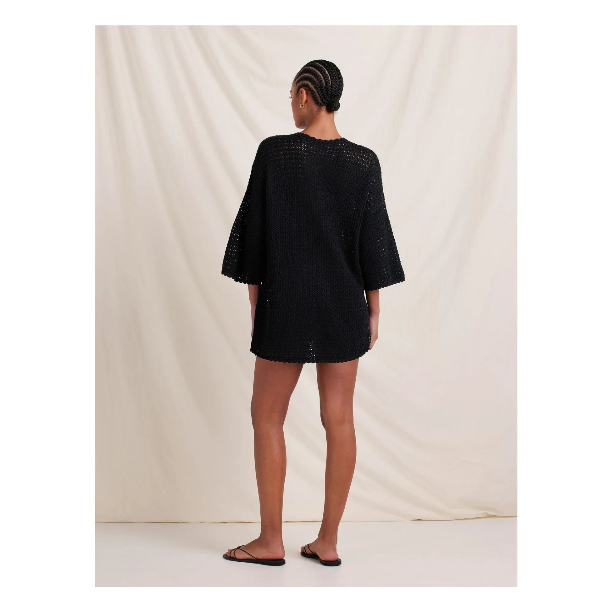 Peony - Pointelle organic cotton dress | Black