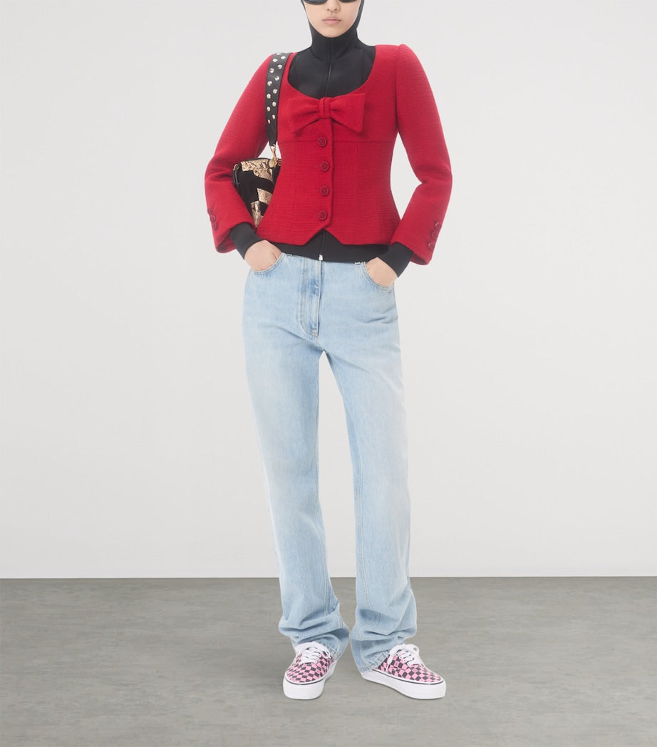 Valentino Red Virgin Wool-Blend Bow Blazer