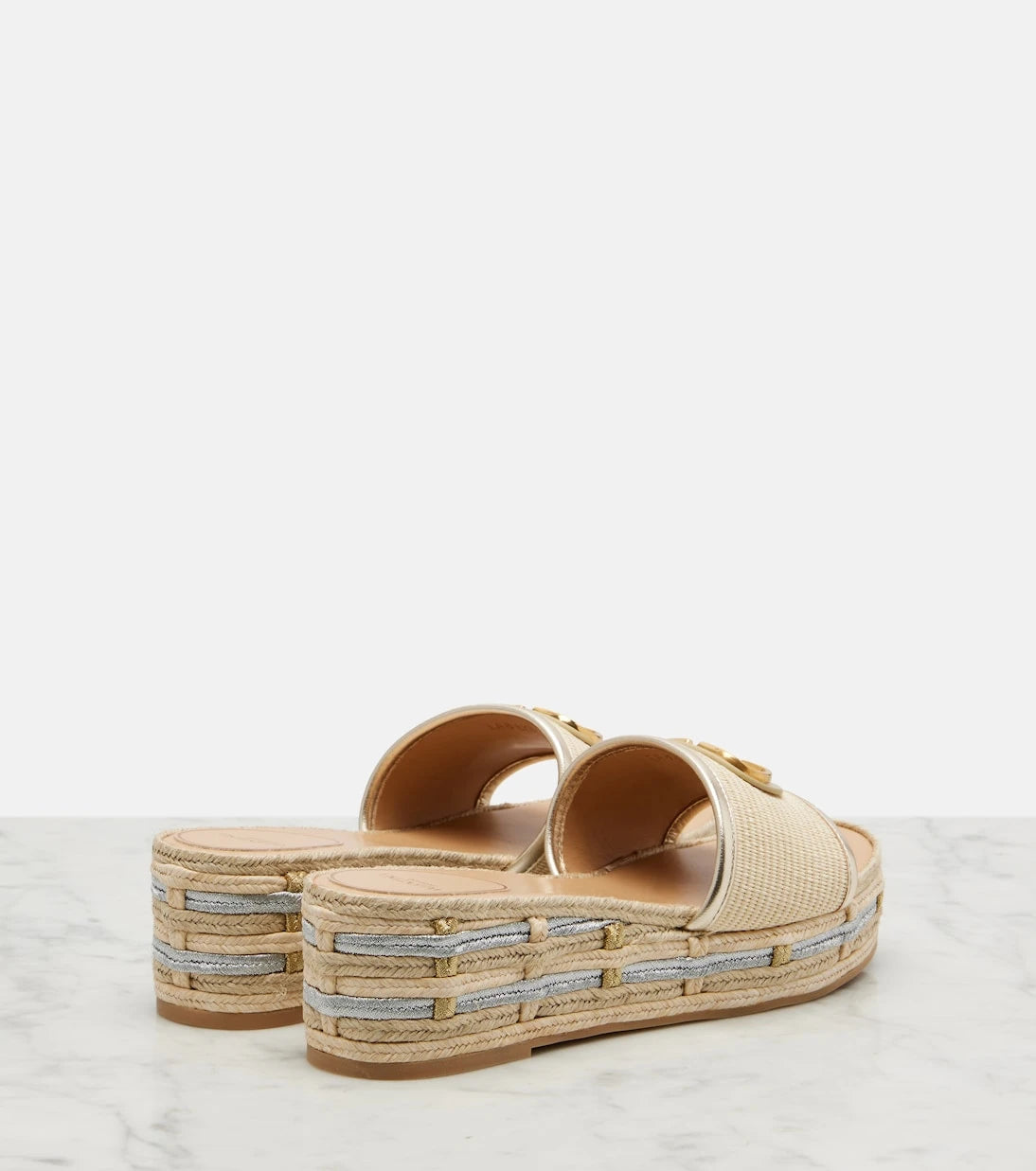 Valentino Garavani - VLogo leather-trimmed espadrille slides