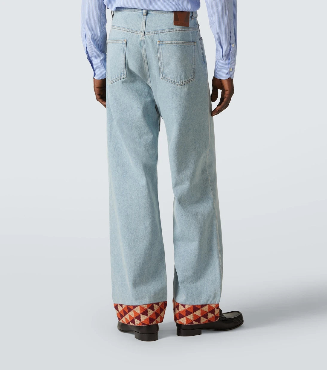 Valentino - Jacquard-trimmed wide-leg jeans