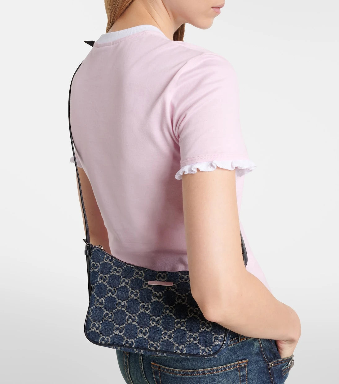 Gucci - Lady Lunetta GG Small denim shoulder bag