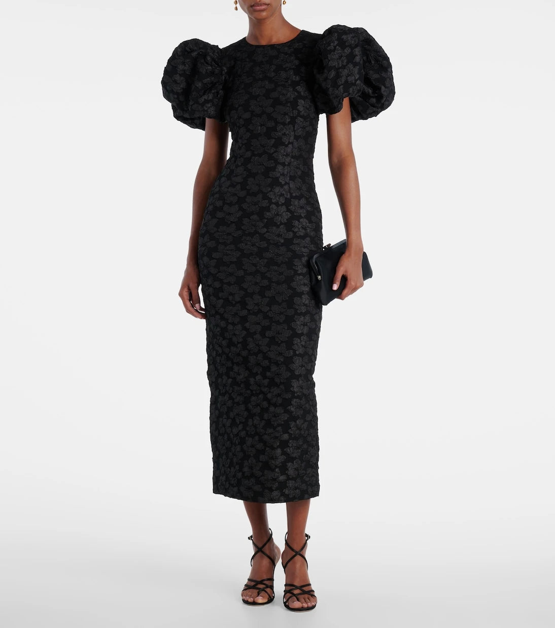 Rotate - Floral jacquard puff-sleeve midi dress