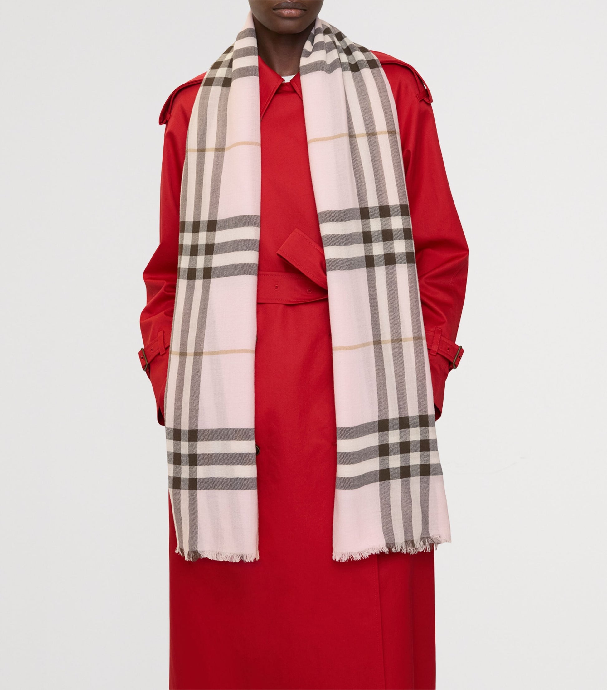 Burberry Pink Wool Check Scarf
