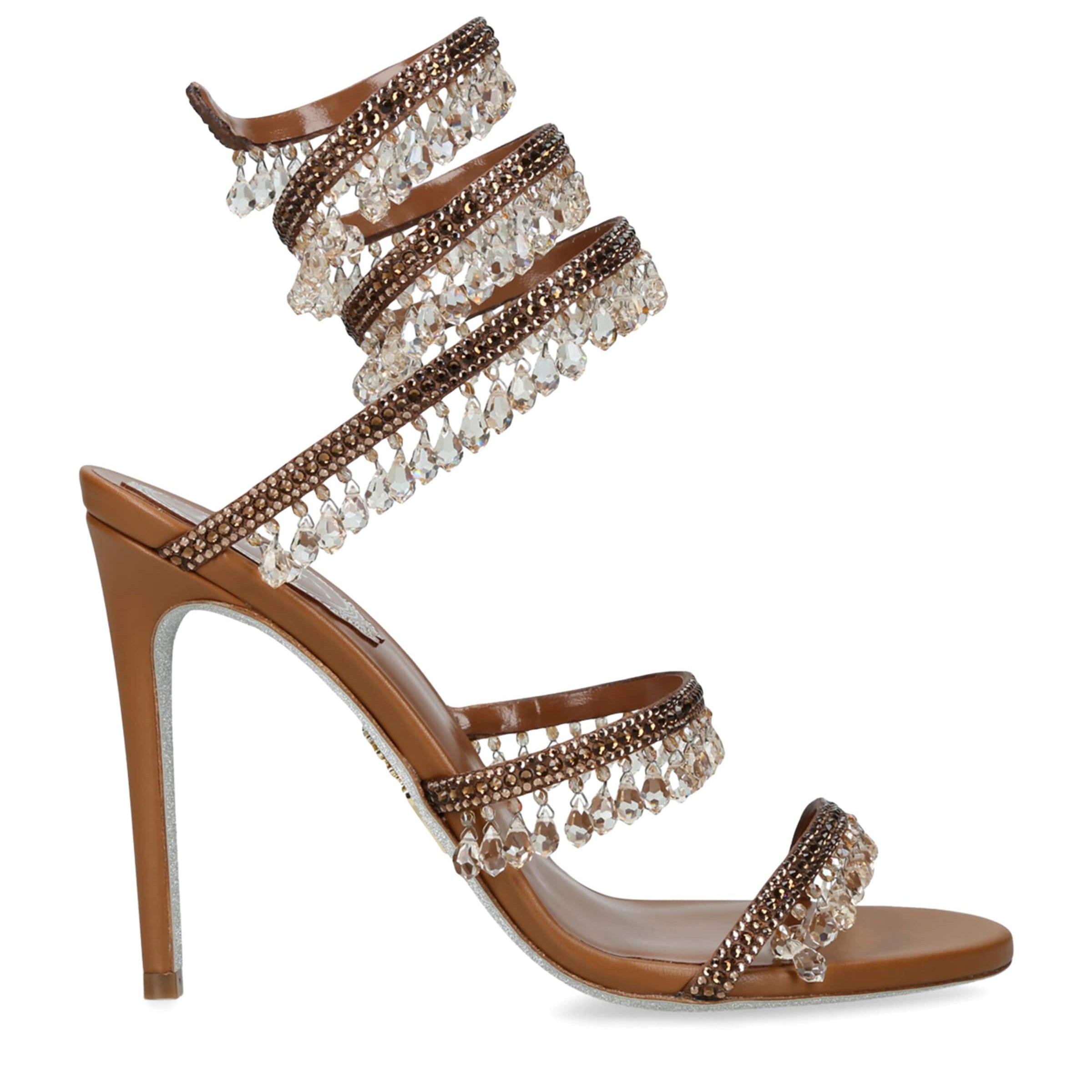 René Caovilla Brown Embellished Chandelier Sandals 105