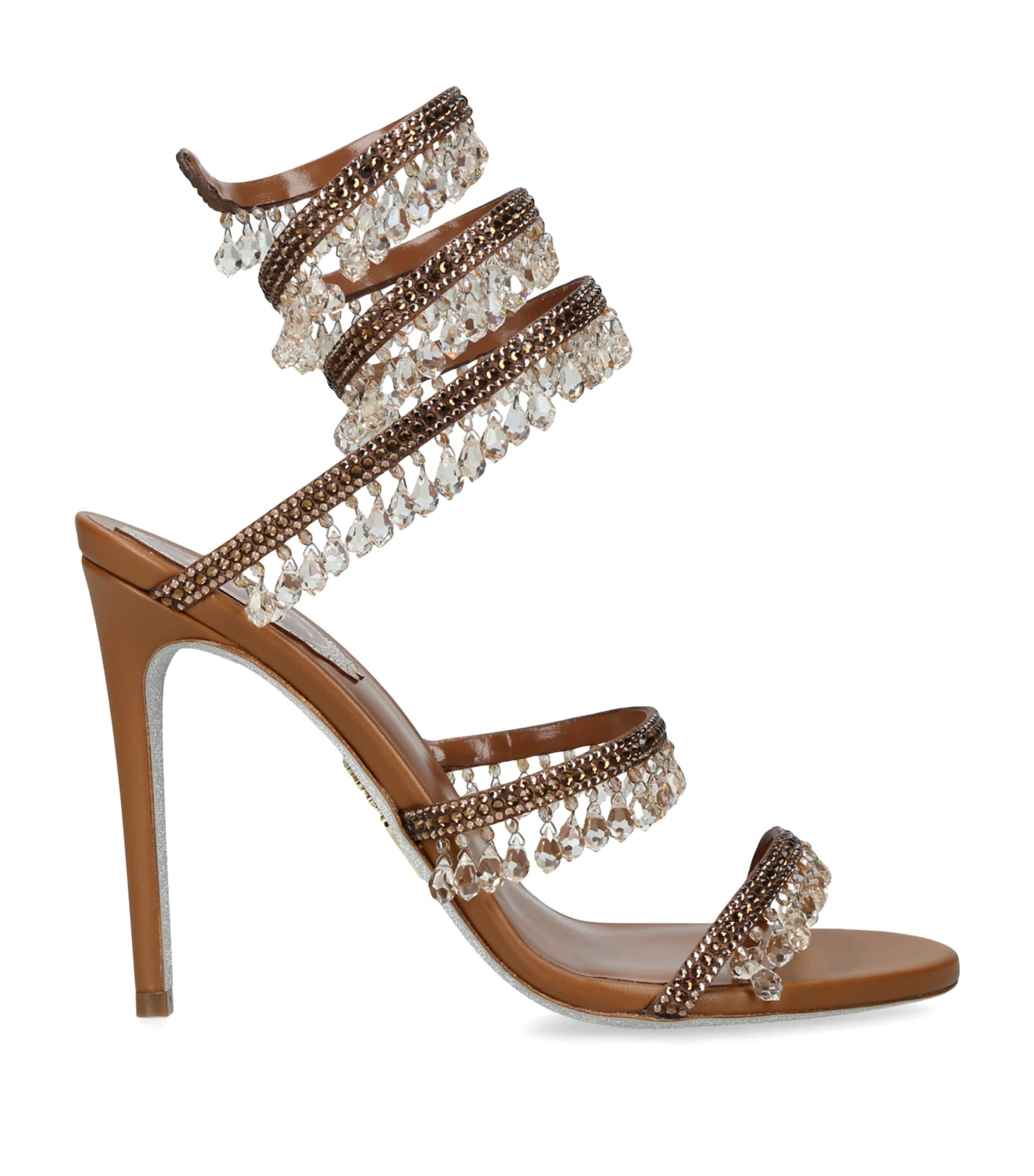 René Caovilla Brown Embellished Chandelier Sandals 105