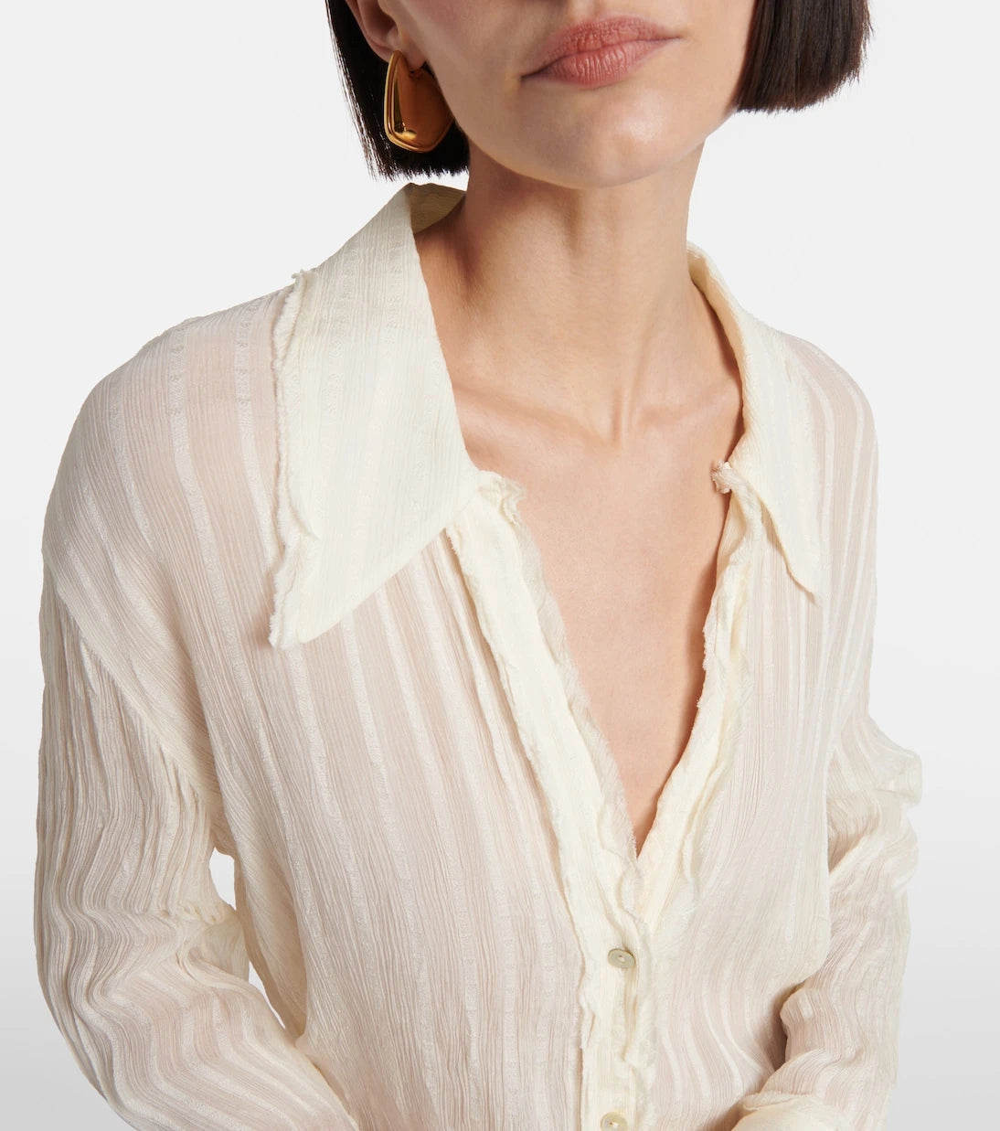 Vince - Ruffled striped semi-sheer shirt