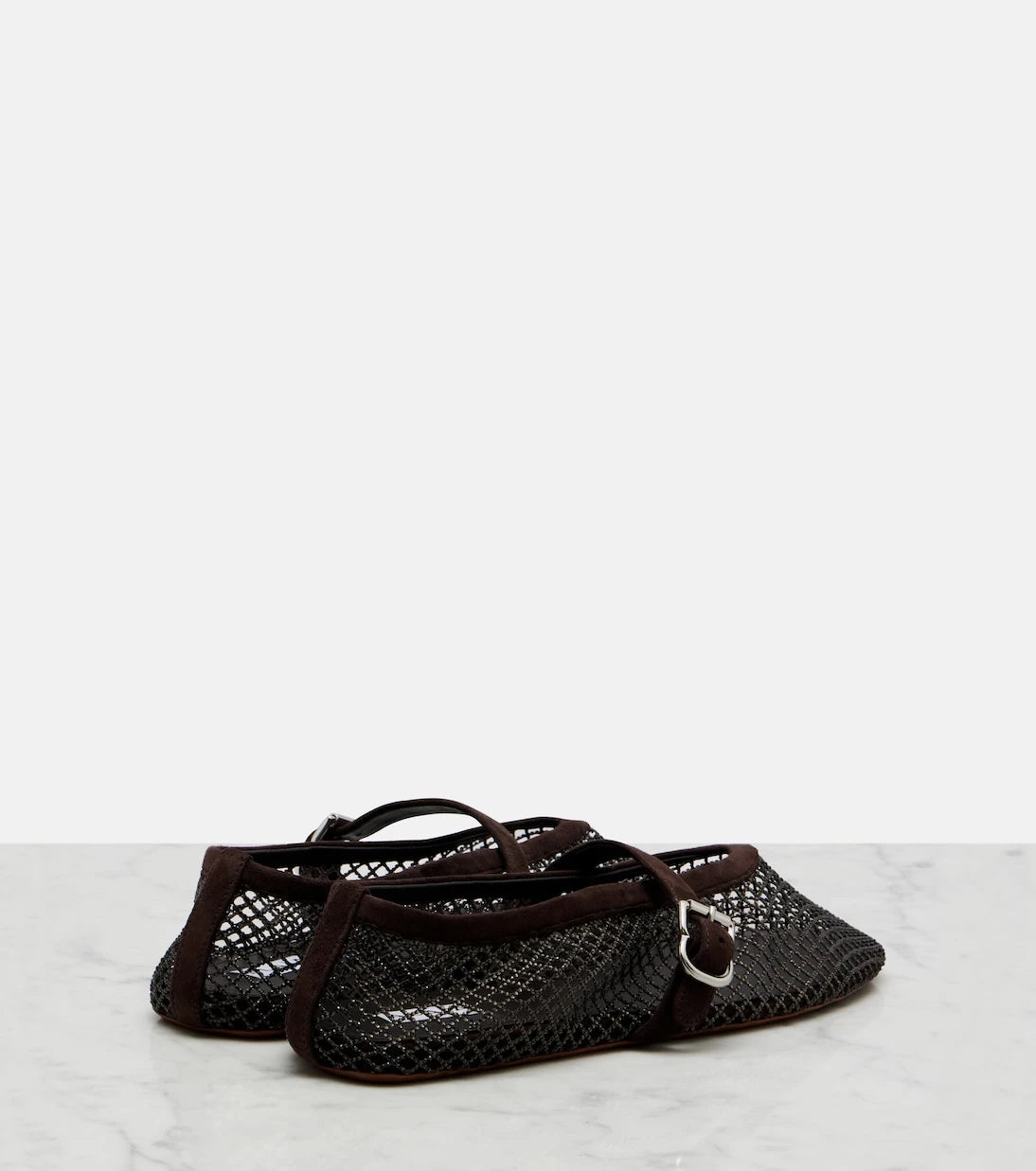 Alaïa - Embellished fishnet Mary Jane flats
