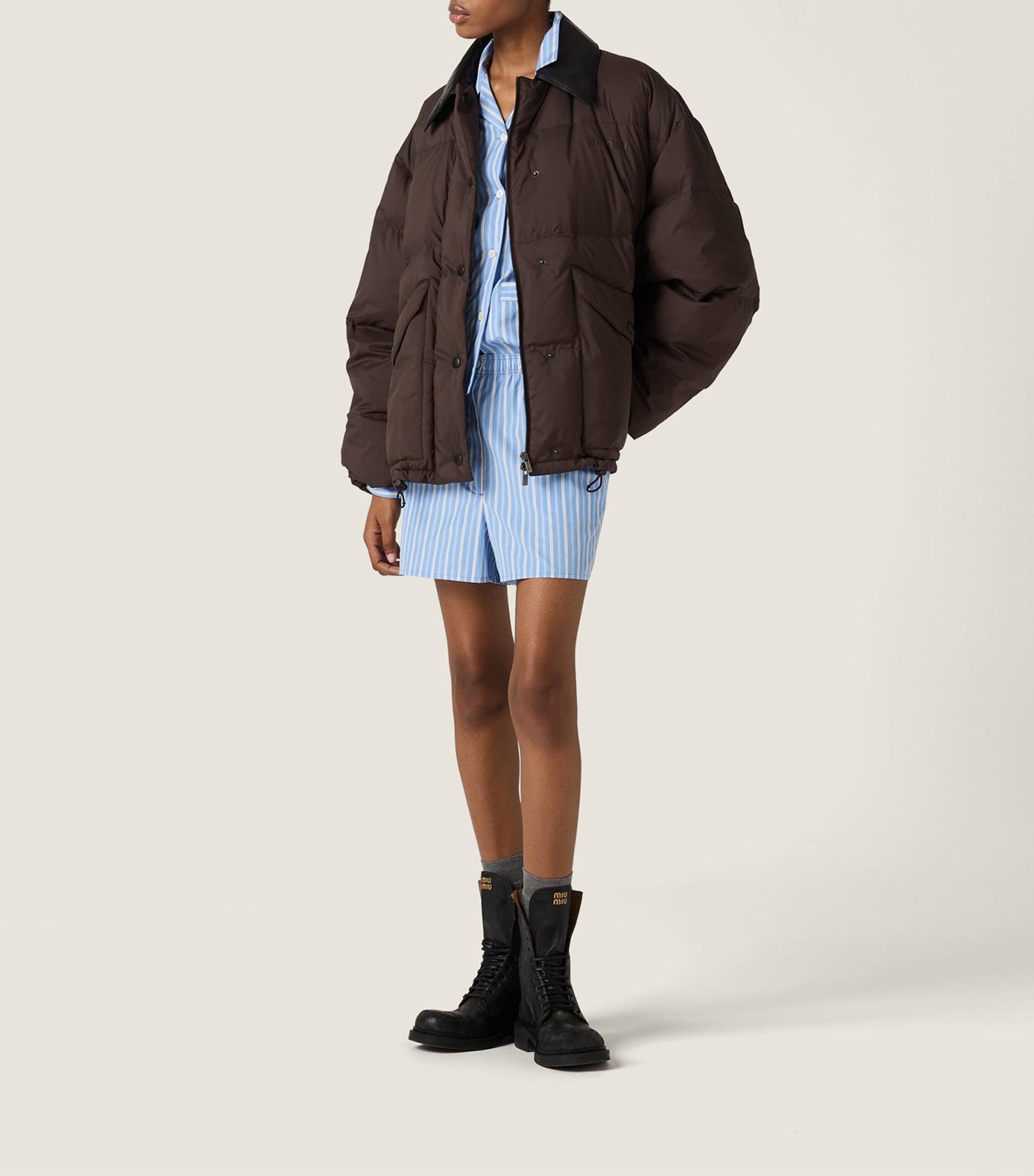 Brown Down Technical Pongé Puffer Jacket