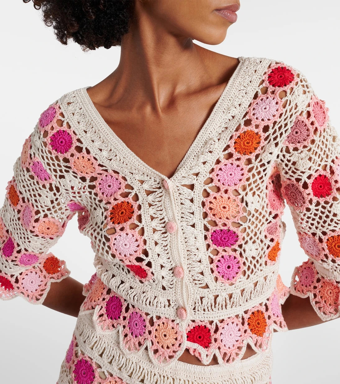 Anna Kosturova - Bouquet floral cotton crochet top