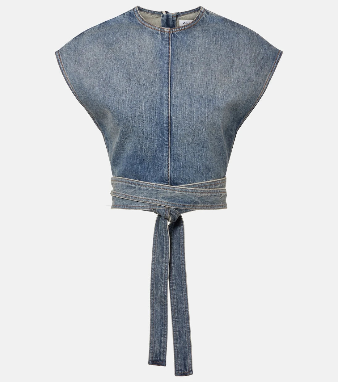 Alaïa - Belted denim crop top