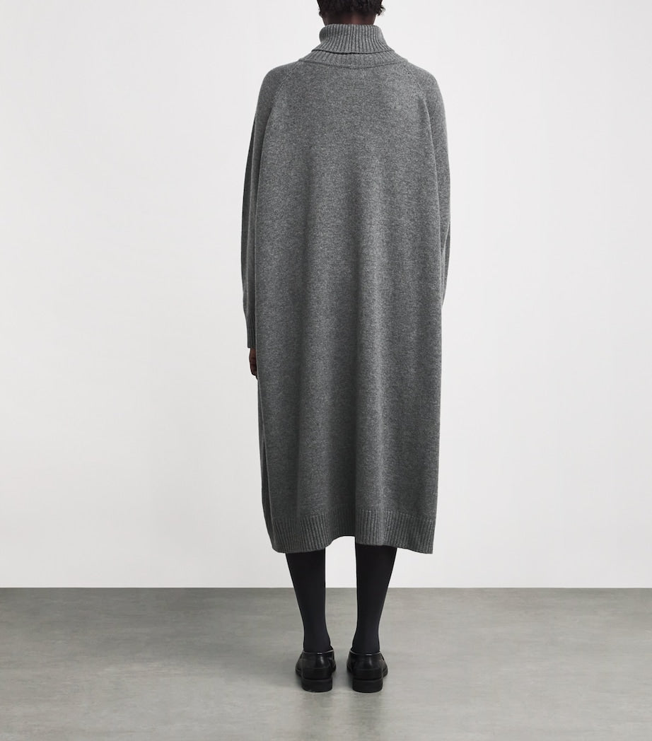 Eskandar Grey Cashmere Wide Rollneck Sweater Dress