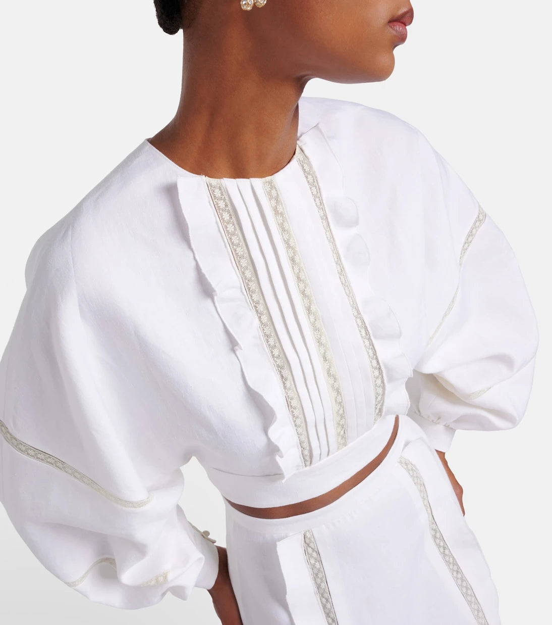 Valentino - Lace-trimmed open-back linen blouse