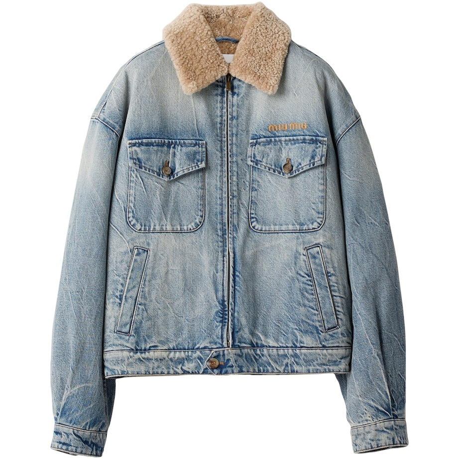 Turquoise Shearling Denim Jacket