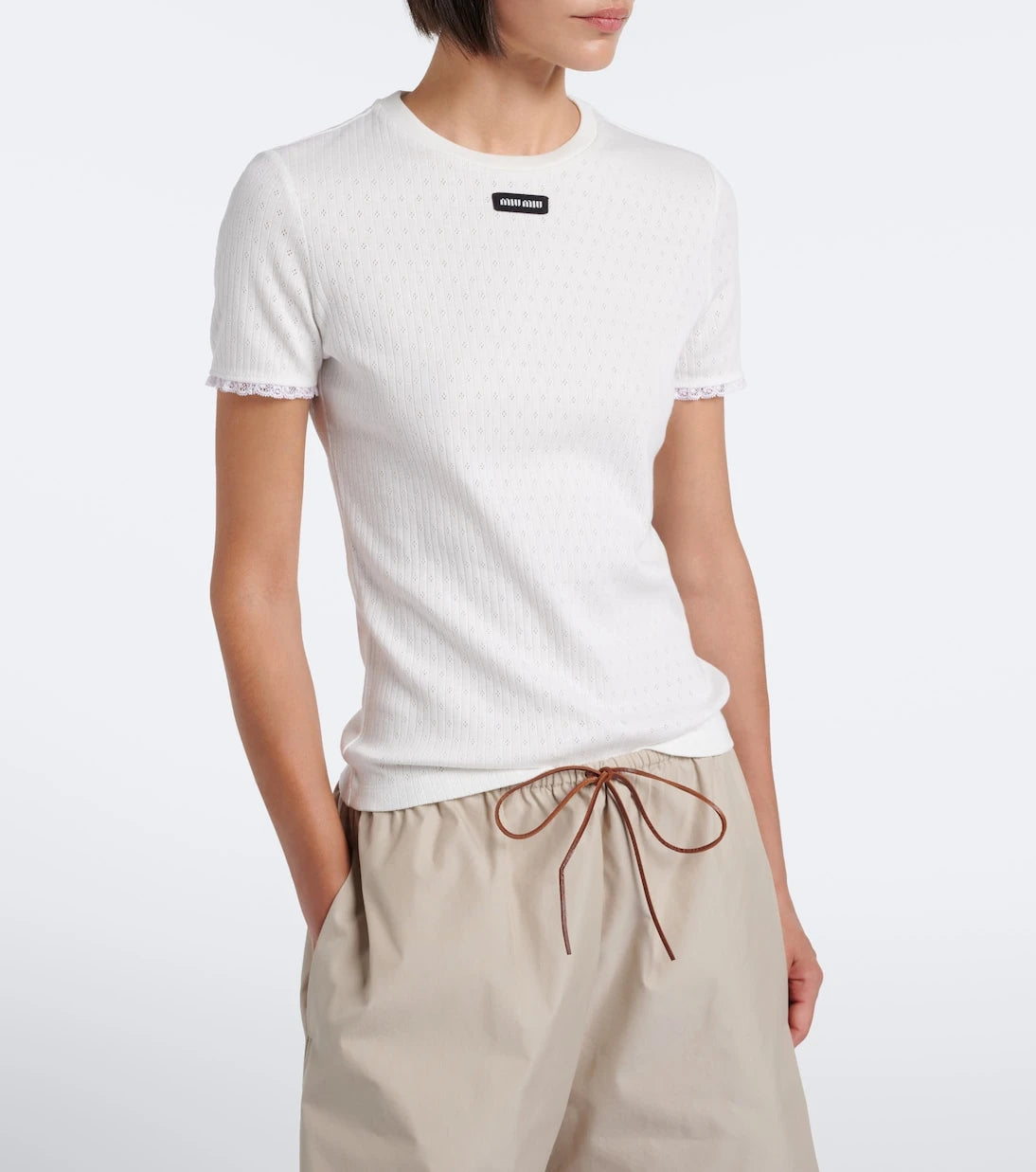 Miu Miu - Pointelle cotton T-shirt
