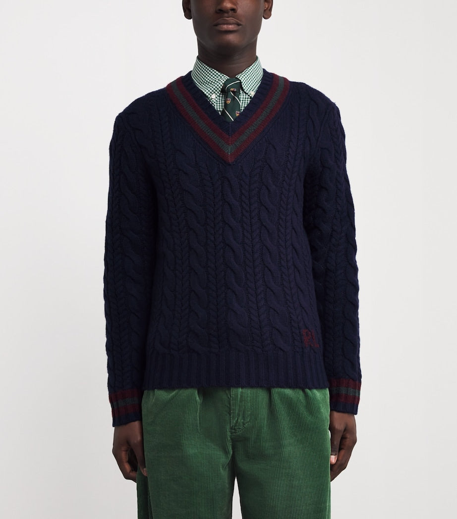 Blue Wool-Cashmere V-Neck Sweater