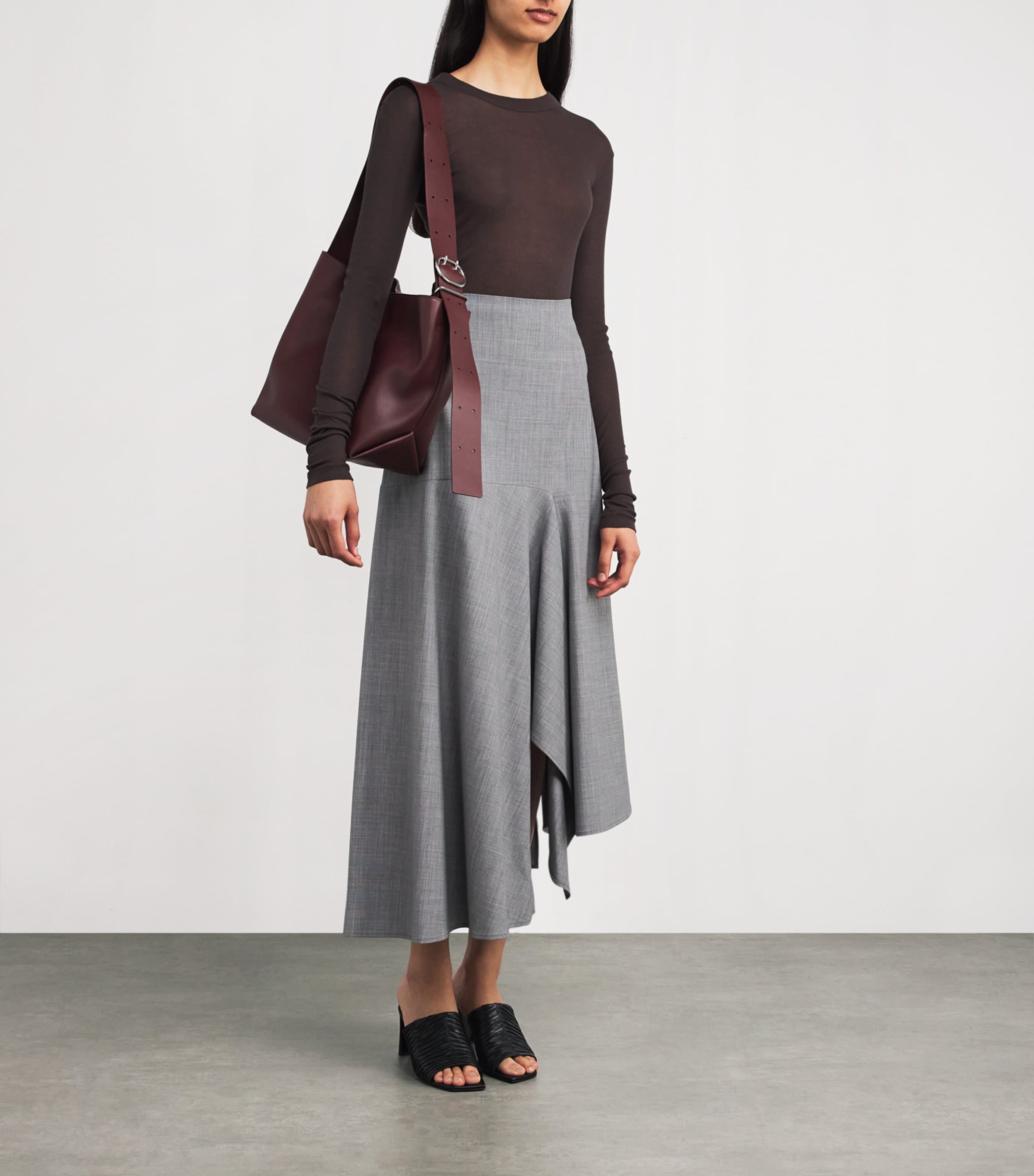 Fabiana Filippi Grey Wool-Blend Asymmetric Midi Skirt