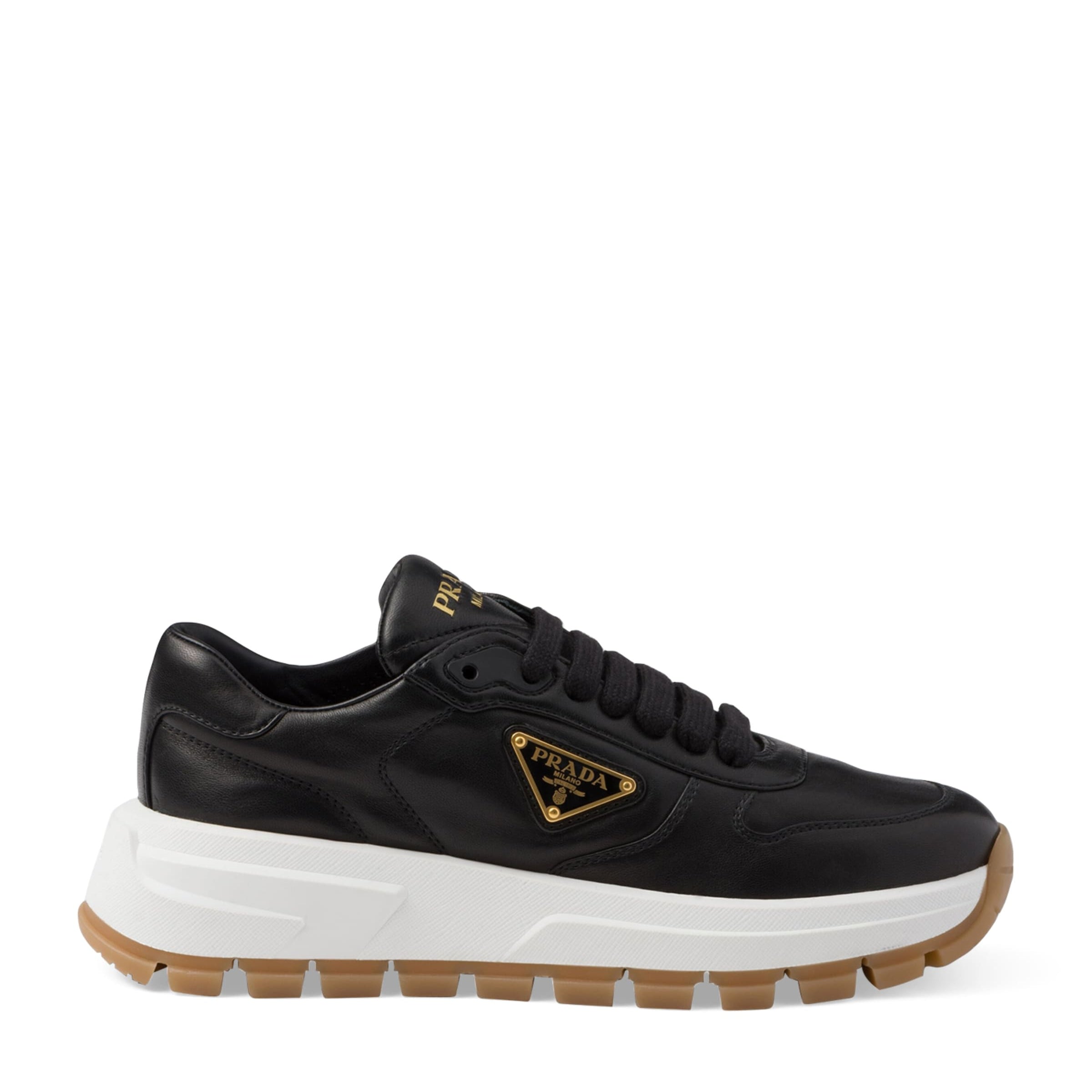 Prada Black Leather Triangle Sneakers